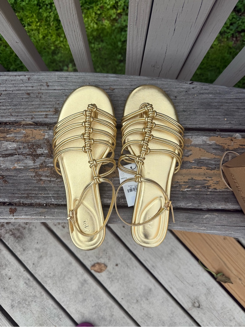 NWT Zara Gold Metallic Strappy Flat Gladiator Sandals Ankle Strap. - Picture 8 of 9